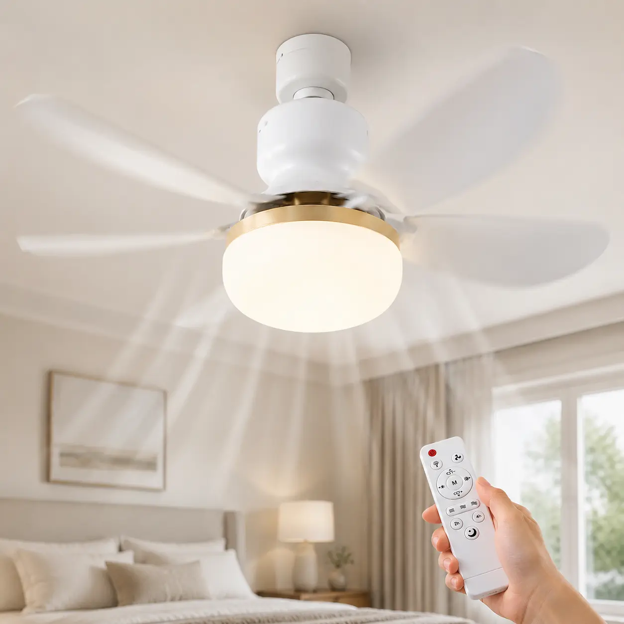Energy-Efficient Ceiling Fan Light with Remote Control, 20.5 Inch E26 Screw-In LED Fan Light, 6-Blade Quiet Ceiling Fan, 3 Speeds, 3 Color Temperatures, Dimmable Lighting for Bedroom, Kitchen, Garage, Office and Dorm