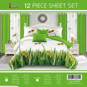 12-Piece Bedding Sheet & Pillowcase Set, 100% Polyester, Machine Wash Separately, Non-Chlorine Bleach, Tumble Dry on Low Heat