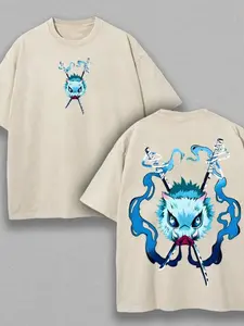 Retro-style Comic/anime T-shirts, Featuring a Dual-wielding Wild Boar Design, Make These a Perfect Gift for Anime and Comic Lovers. Made of Washed Cotton, These Men's T-shirts Boast a Trendy Gothic Y2K Style and Are Perfect for Ot shirts  men