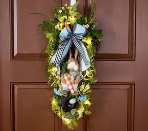 24" Illuminated Sisal Bunny Teardrop With Ribbon by Valerie