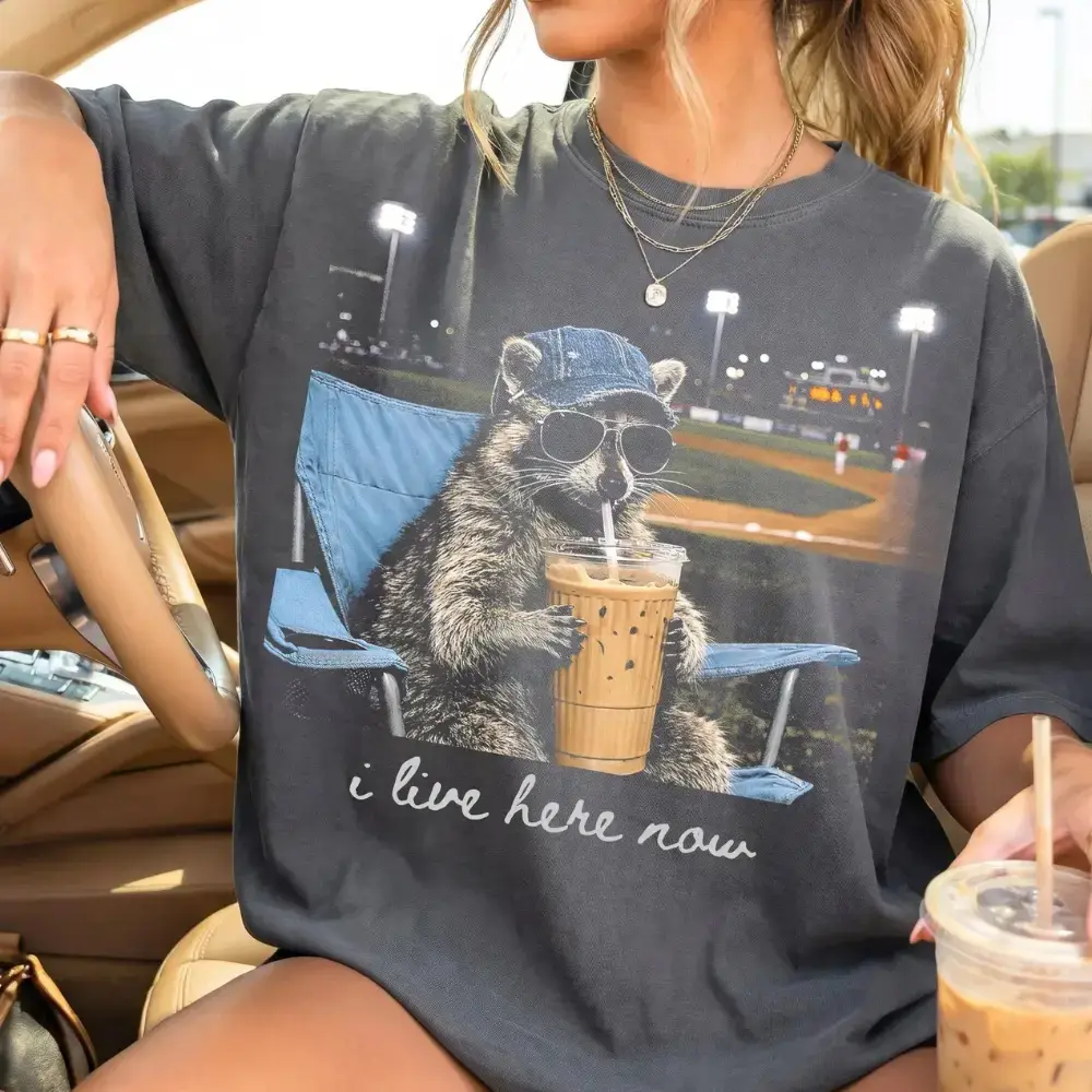 Comfort Colors Racoon Funny Ballfield Dark T-Shirt - Only Baseball Mama Style TShirt, Softball Clipart T-Shirt, Travel Baseball Softball Tournament Gift, Softball Ball Mom Graphic Tee