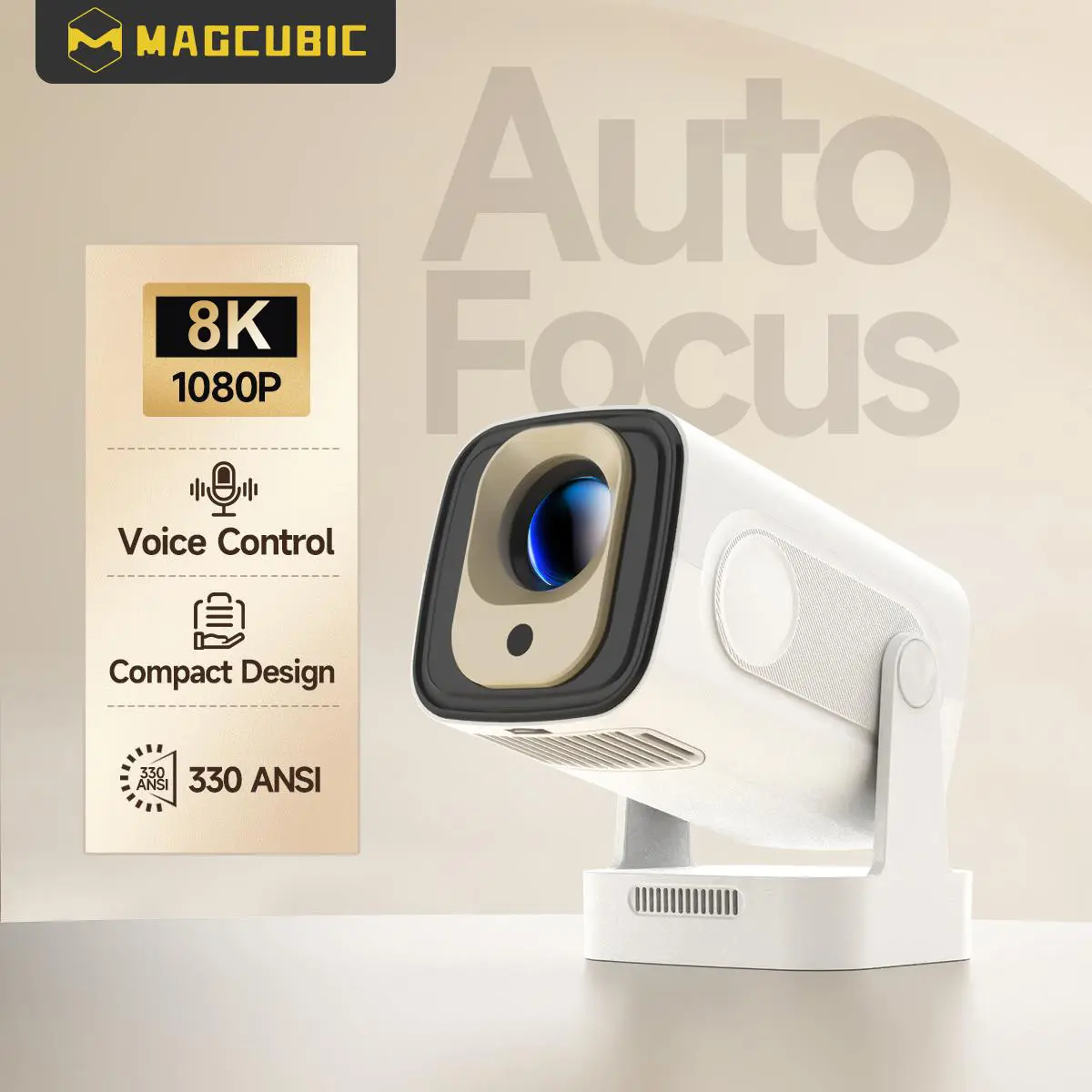 Magcubic Google Assistant HY310 Projector 330ANSI Auto Focus 8K Decode Native 1080P BT5.4 WIFI6 Android 14 Built-in Speaker Allwinner H726 180° Flexible 130"Screen 60Hz Reflash Home Cinema Mini Portable Projector Wireless #SummerWins #DealsForYouDays