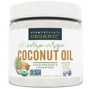 Viva Naturals Organic Coconut Oil - Unrefined, Cold-Pressed Extra Virgin Coconut Oil, USDA Organic and Non-GMO Cooking Oil, Great as Hair Oil and Skin Oil, 16 Fl Oz