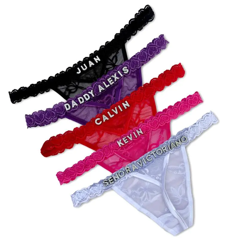 Personalized Golden Women's Rhinestone Thong Underwear - DIY Shiny Name, Durable Gemstones, Soft Luxury Lingerie, Party Gift for Adults