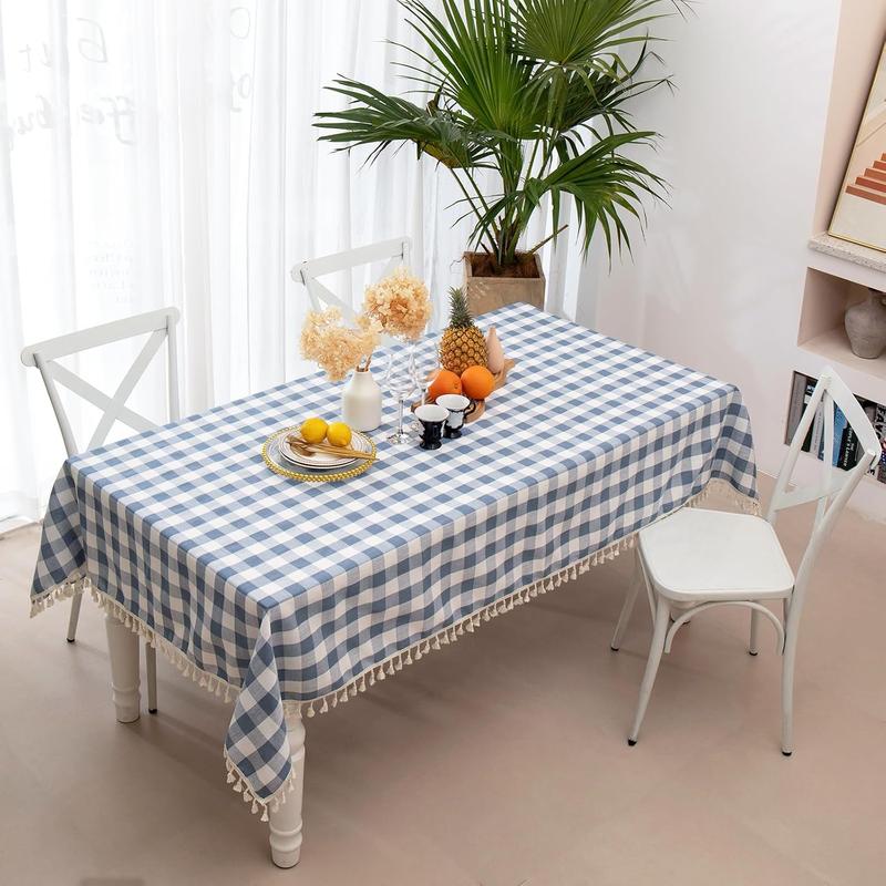 Checkered Rectangle Tablecloth, Cotton Gingham Table Cloth Plaid Table Cover for Spring Summer Picnic Kitchen Dinner Restaurant Easter Party(55x70,Blue