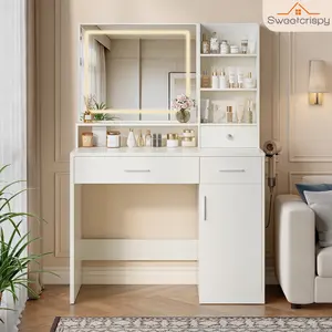 2-Drawer 1-Door / 3-Drawer 2-Door Mirror Makeup Vanity with Light Strip – Stylish & Functional Dressing Table for Modern Living