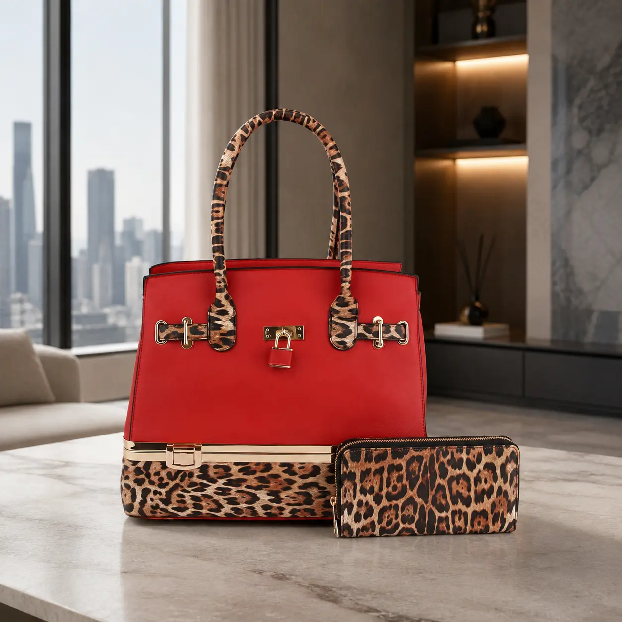 Must-Have Leopard Print Purse Set  2PCS Women’s Satchel Bag with Matching Wallet, Stylish Everyday Handbag