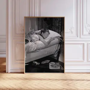 Audrey Hepburn Sleeping Wall Art, Black and White Print, Vintage Photo, Classic Hollywood Art, Woman and Cat Wall Decor, Retro Dorm Room Art Poster Unframe