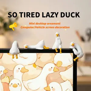So Tired Lazy Duck 4PCS Desk Decor Set Cute Mini Duck Desktop Ornaments Funny Office Desk Decorations for Workspace, Computer Monitor Decor Gift Idea