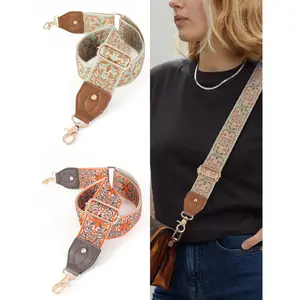 5CM Width Adjustable Wide Shoulder Strap DIY Single Shoulder No Drill Embroidered Old Flower Wide Sling Canvas Bag Strap