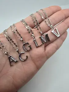 Letters Initials zirconia iniciales y letras necklaces cadenas silver  rodio