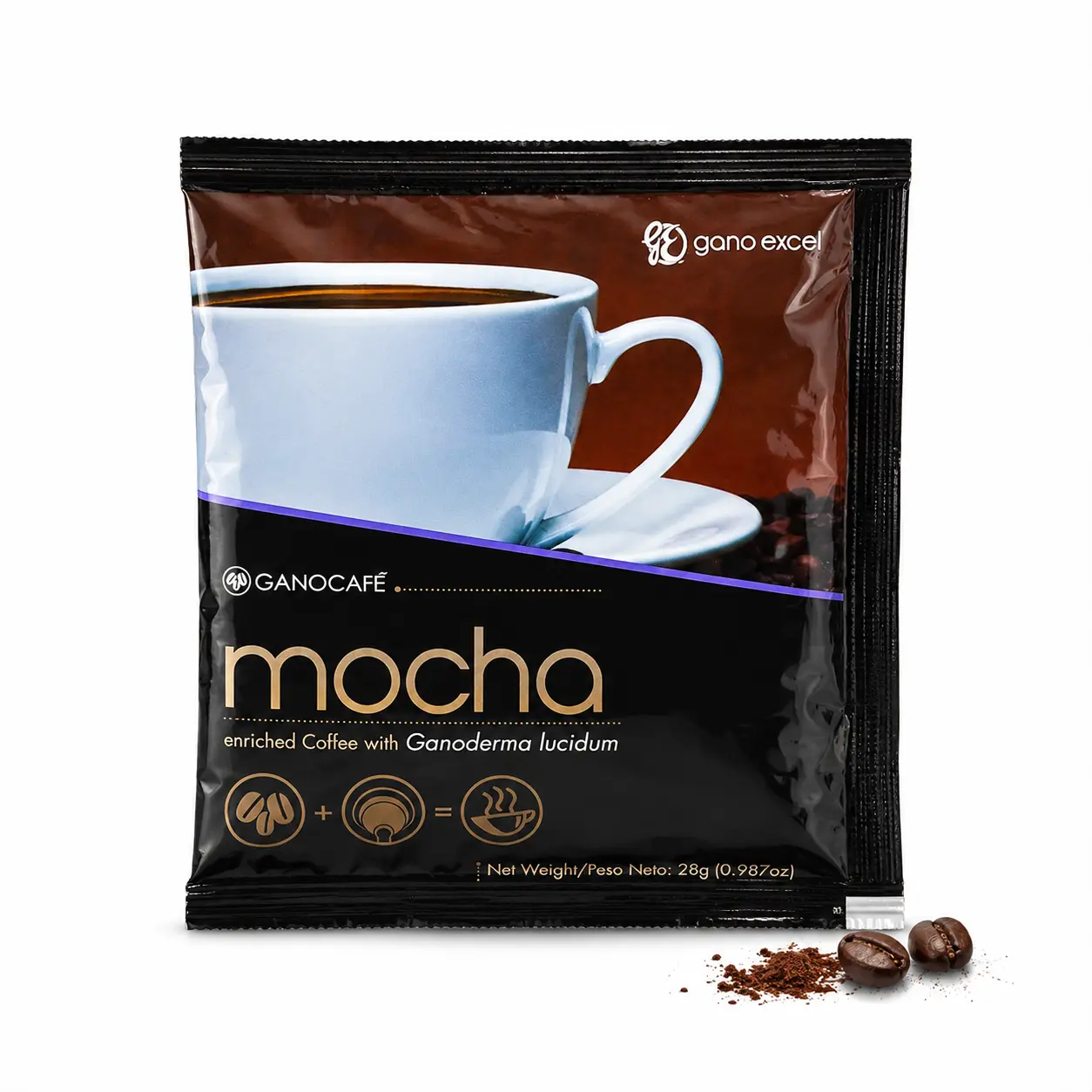 Gano Excel Mocha Instant Coffee with Cocoa & Ganoderma Lucidum Extract, Smooth & Creamy Mocha Coffee Mix