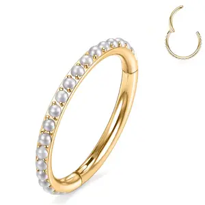 1pc Faux Pearl Nose Ring 16G Hypoallergenic G23 Titanium Hinged Septum/Nostril Clicker, Cartilage Ring, Lobe Earrings, Body Piercing Jewelry For Women