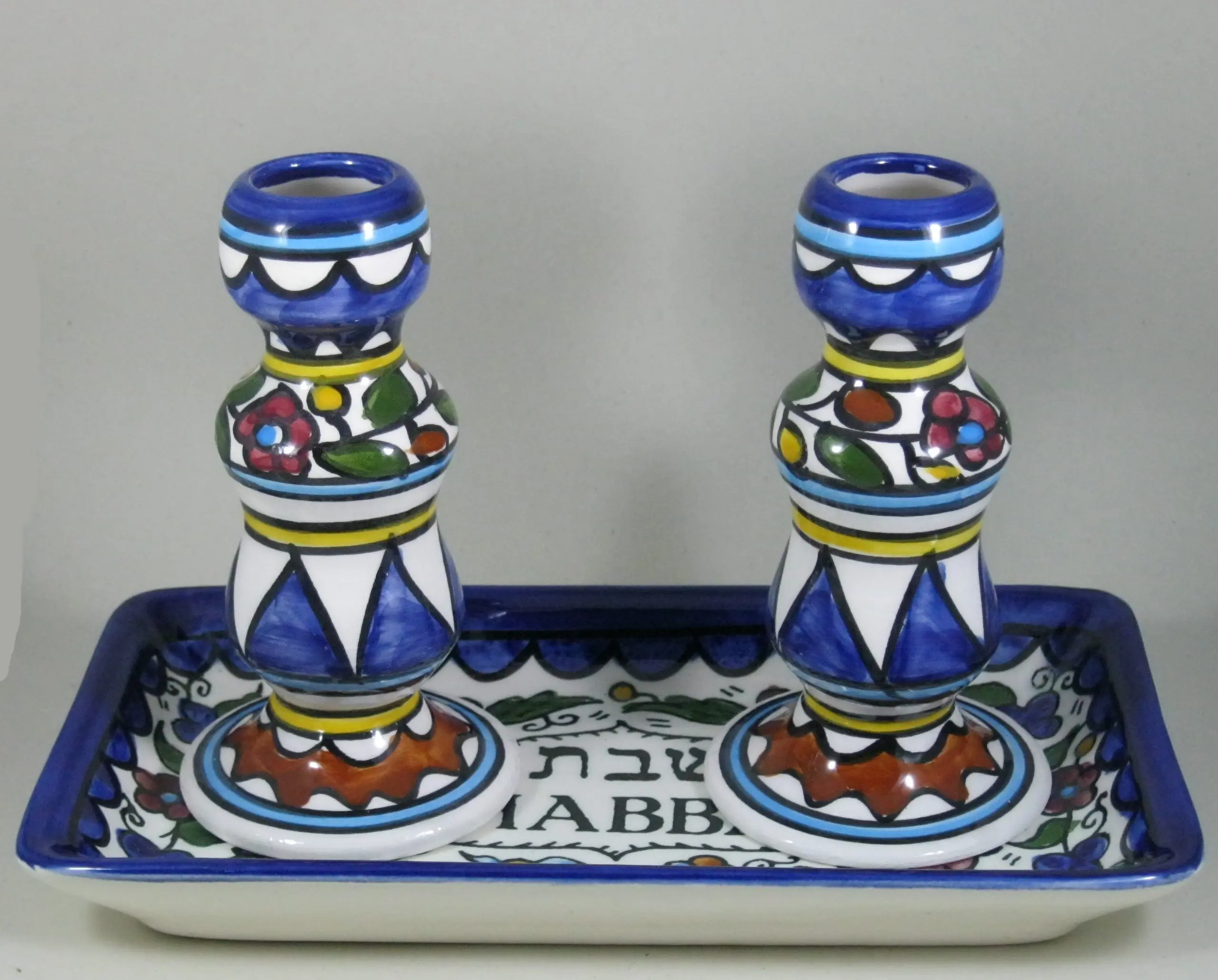 Shabbat Candlesticks, Jewish Candlesticks for Shabbath Armenian Ceramics Flowers Design