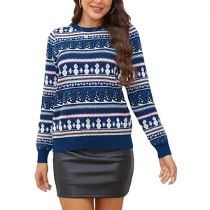 Clearlove Christmas Sweaters Xmas Family Matching Sweater Knit Pullover Crew Neck Long Sleeve for Women Blue L