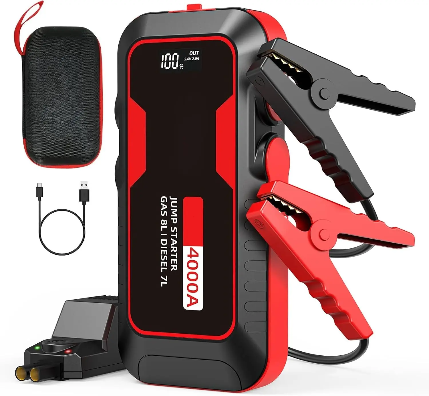 DIBMS 4000A Car Jump Starter Jump Starter Battery Pack for Up to 8.0L Gas and 7.0L Diesel Engines, 74Wh Portable 12V Jump Box with USB Ports, LCD Display, Storage Case, and LED Light