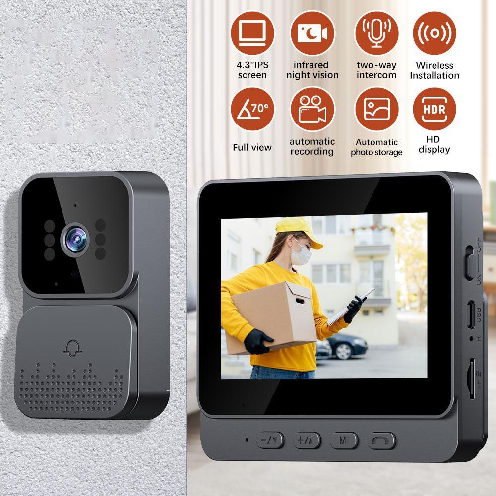 4.3-inch Color Screen Wireless Video Doorbell 2.4G, Night Vision & Waterproof. Long-Lasting Battery, Complete with Chime & Accessories. Ideal Father's Day Gift to Enhance Home Safety & Convenience,for Valentine’s Day Gift