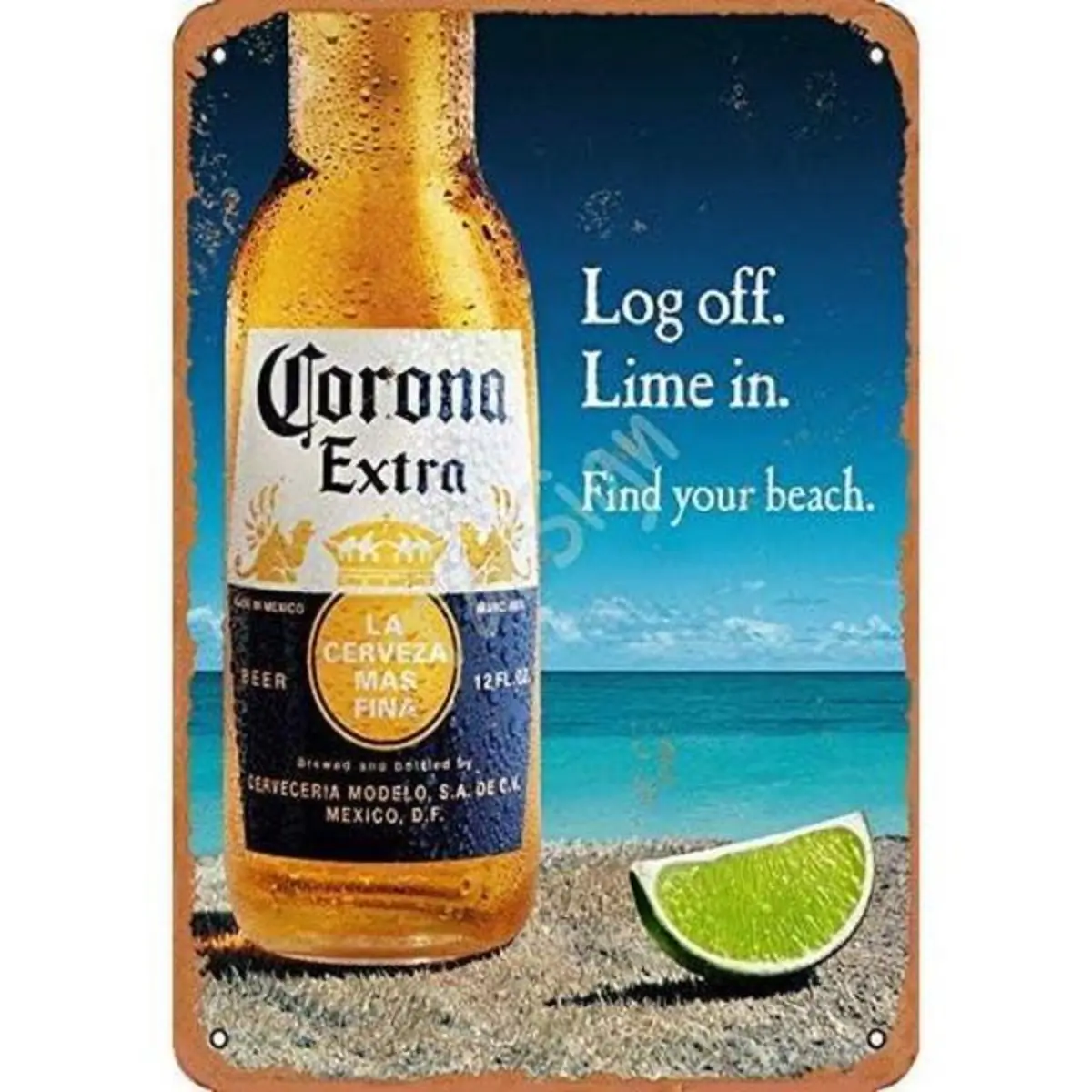 Corona Extra Beer Log Off in Find Your Beach Vintage Aluminium Tin Sign Logo 12 8 inches Advertising Eye-Catching Vintage Plaque Decoration Wall Decoration Living Room Decor