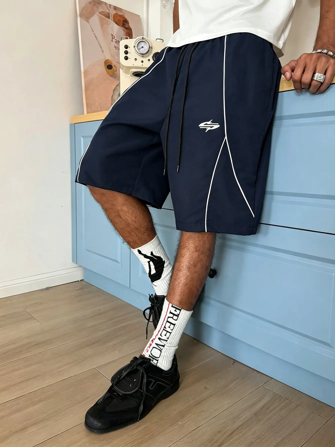 Men’s athletic casual shorts, lightweight quick dry shorts with striped elastic waistband and drawstring design, suitable for running, fitness, hiking, and everyday wear, breathable summer sportswear.