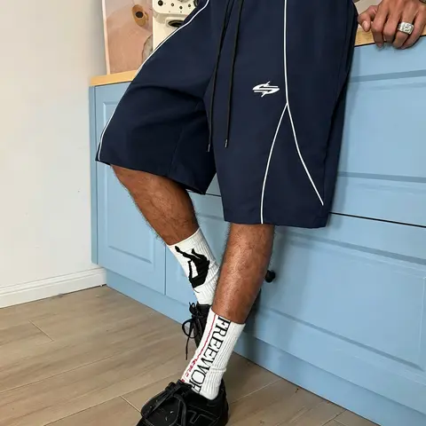 Men’s athletic casual shorts, lightweight quick dry shorts with striped elastic waistband and drawstring design, suitable for running, fitness, hiking, and everyday wear, breathable summer sportswear.