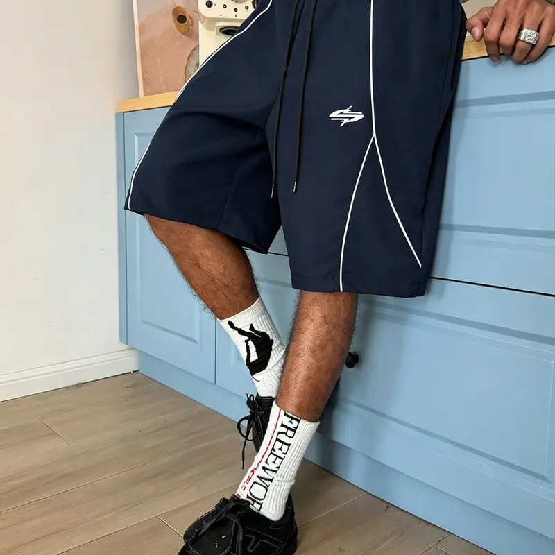 Men’s athletic casual shorts, lightweight quick dry shorts with striped elastic waistband and drawstring design, suitable for running, fitness, hiking, and everyday wear, breathable summer sportswear.