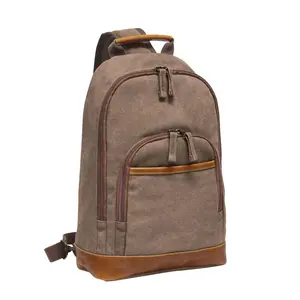 212 MAIN Slim Sling Backpack - Brown, Adjustable Durable Portable Lightweight Compact Minimalist Backpack, Casual Travel Luggage Bag, Adjustable Backpack