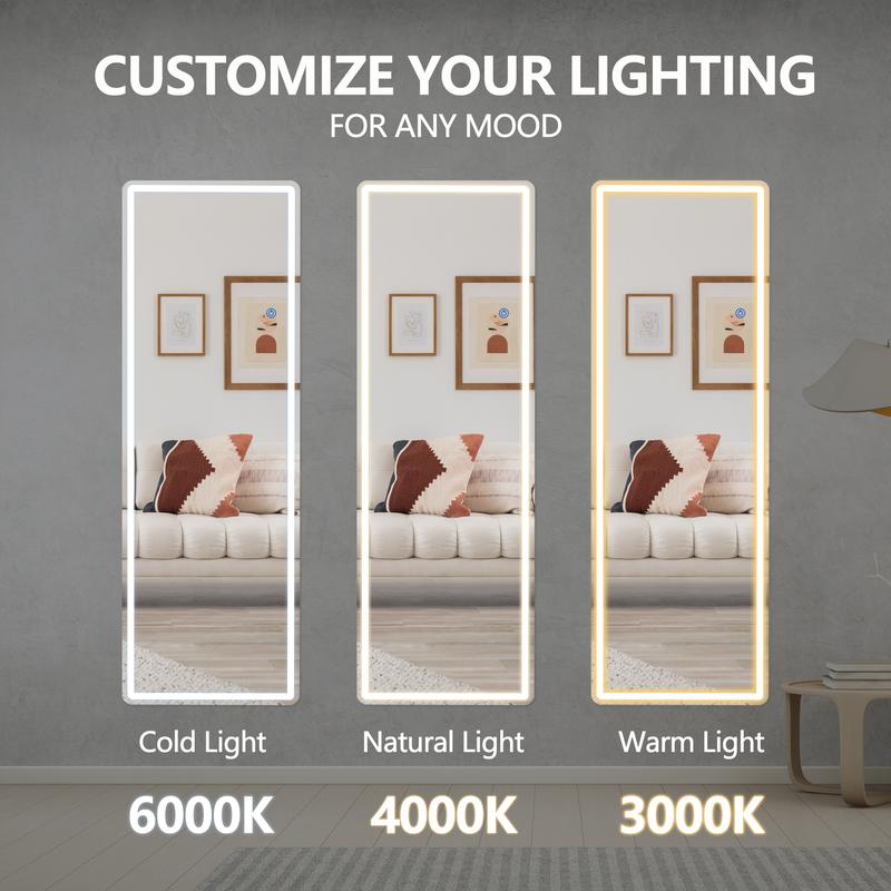 RIMIKING LED Full-Length Mirror, Touch Button Control, Dimmable Brightness, Color Temperature Options,Home Decor, Hd Glass,2164N