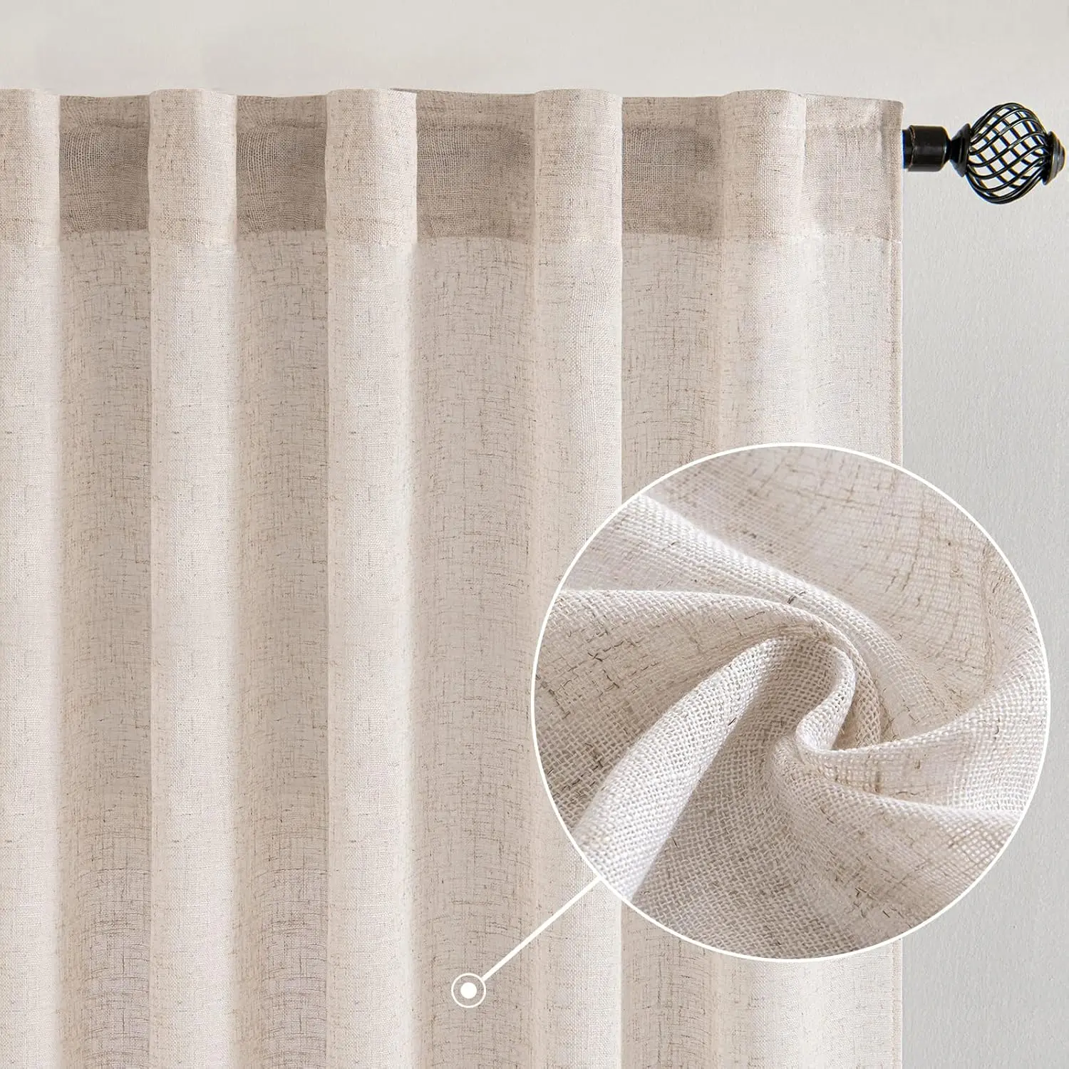 Natural White Linen Curtains 84 Inch Long for Bedroom Living Room