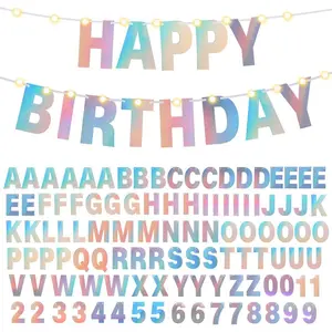 112 Pcs DIY Letter Kit Glitter Customizable Banner Letters Include 107 Letters and Numbers 3 Rope and 2 Needles for Birthday Halloween Christmas Wedding Valentine Party Decor(Holographic)