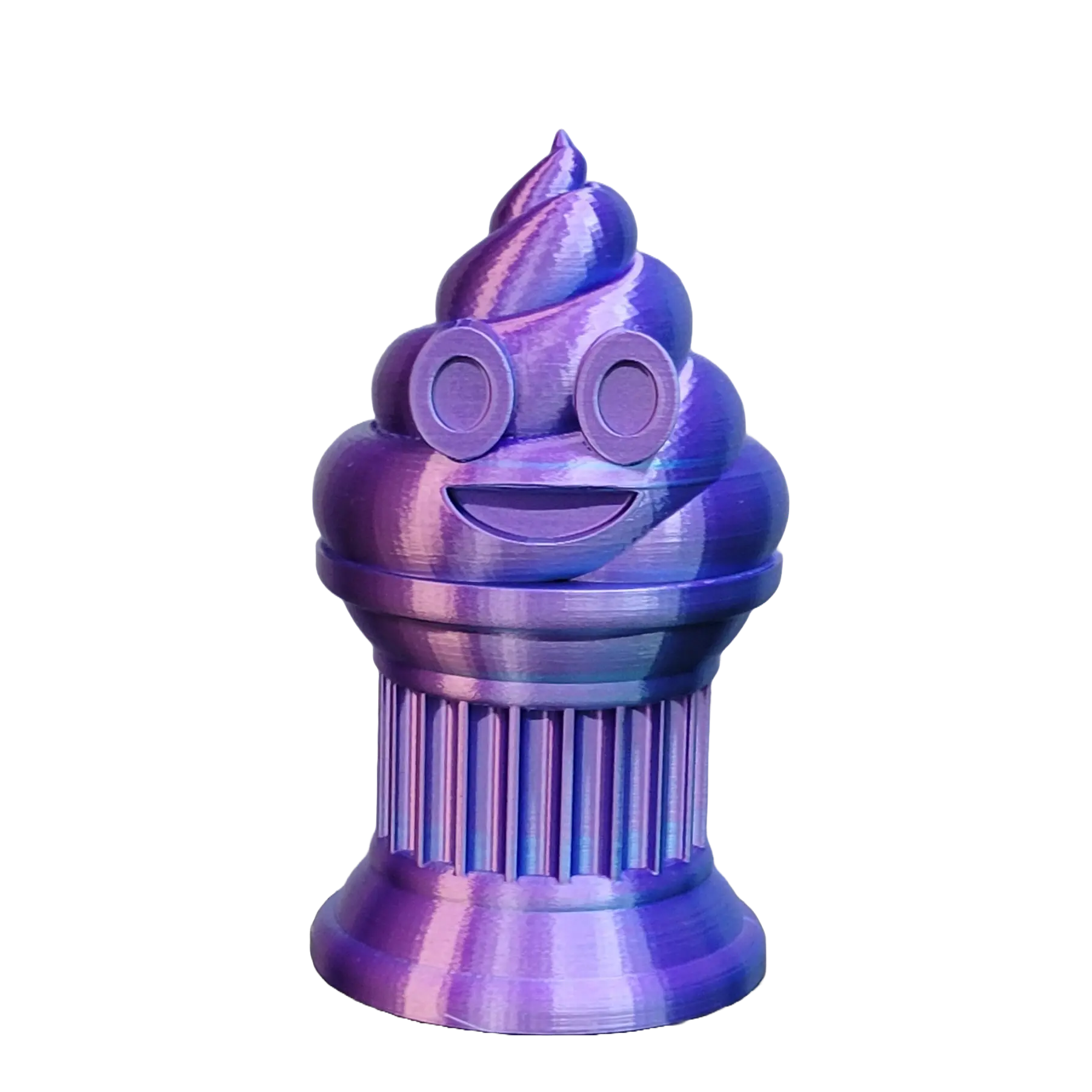 Znet3D Poop Emoji Trophy - Perfect Award or Gift - Handmade w/Additive Manufacturing - 6" inches Tall - Featuring a Solid Poop Emoji Secured on a Column Pilla (Blue/Purple)