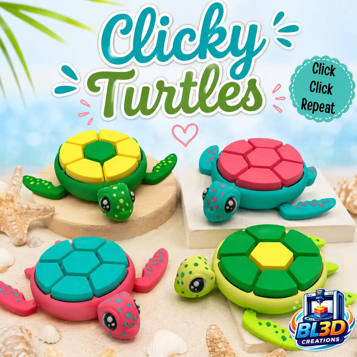 Clicky Turtle Fidget Toy | Custom 3D Printed Sensory Clicker | 7 Click Buttons | Standalone or Keychain