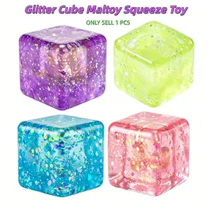 Glitter Block Mallow Squishy Toy, Soft Gel Sensory Stress Relief Fidget Toy, Portable Anxiety Relief Gift, Party Favor Birthday Creative Gift