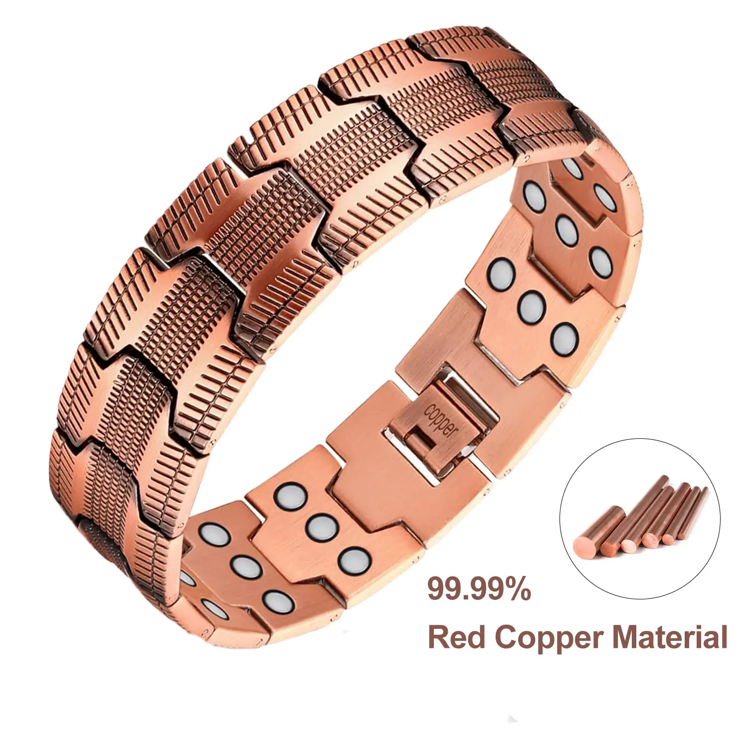 GS Men's Copper Bracelet Triple Super Strong Magnet, Pure Copper Magnetic Bracelet with Adjustable Size Tool, Men's Valentine's Day Jewelry Gift Men's Triple