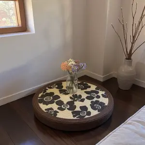 Bold Floral Meditation Cushion – Round Floor Seat for Relaxation