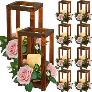 30 count Integrated Wedding Lantern Centerpiece Rustic Wooden Holder with Candles and Rings  Candle Lantern Decor for  Valentine Wedding Party Table Decor (Brown and )