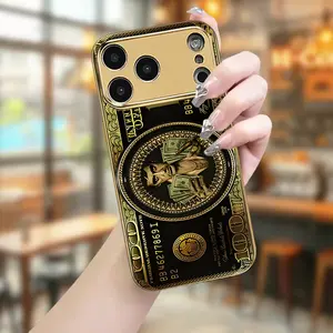 Money Killer Pattern Electroplated Glass Phone Case, Available in Gold and Silver, High-end Luxury Phone Case, Compatible with iPhone 11/12/13/14/15/16/17