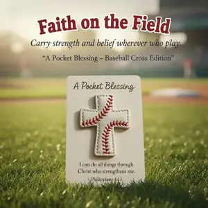 Christian Baseball Pocket Token Set – Handmade Faith Keepsake with Bible Verse Card, Inspirational Gift for Athletes & Daily Prayer Carry