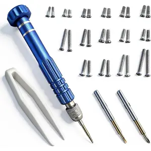 Eye Glass Repairing Kit, S2 Steel  with 15 Types of Screws, Precision Eyeglass Repair Tool Set (Blue 2in1-screws)