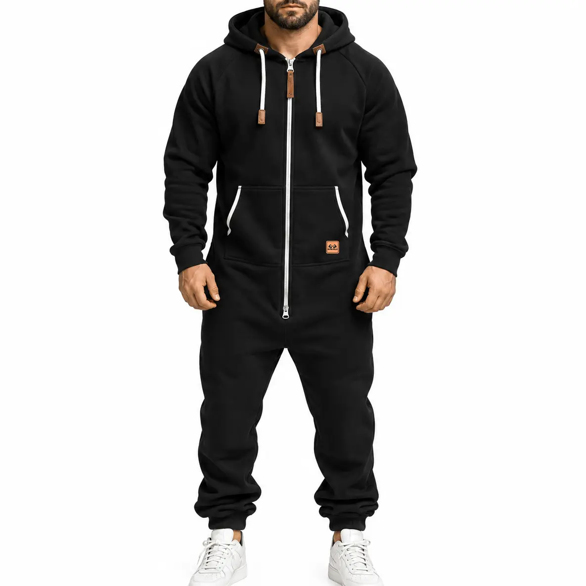 Men’s Fall/Winter Hooded Cargo Jumpsuit, Multi-Pocket Full-Zip One-Piece Outfit With Cuffed Long Pants, Relaxed Fit Casual Workwear For Outdoor Activities, Daily Wear And Travel