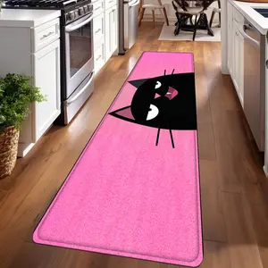 1PC， Halloween Black Cat Patterned strip rugs, home décor, bathroom mats, entryway mats, bathroom non-slip mats, indoor entrance rugs, bedroom bedside mats, kitchen mats, hallway rugs, flannel sponge rugs, hallway runner rugs