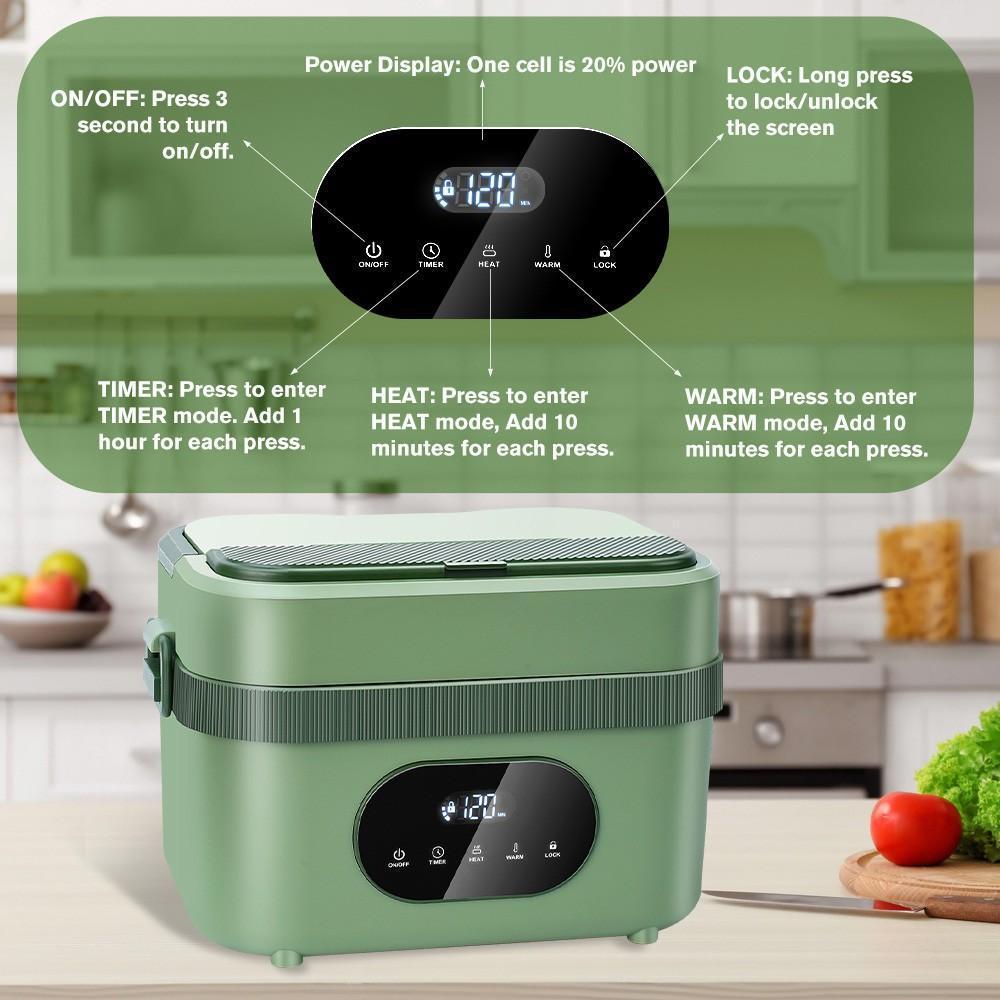 Cordless Heated Lunch Box 1.5L, Electric Food Warmer with 18000mAh Rechargeable Battery, 60W Lunch Box with Timer for Work Travel