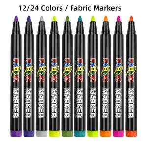 12/24 Color Permanent Fabric Marker Acrylic Paint Pens, Waterproof Fade-/Sun-Resistant Fine Tip Washable Quick Dry Markers for Coloring Doodle Writing, DIY Crafts Pen for Clothes T-Shirts Bags Sneakers Canvas Textile Art Supplies for Adults Beginners
