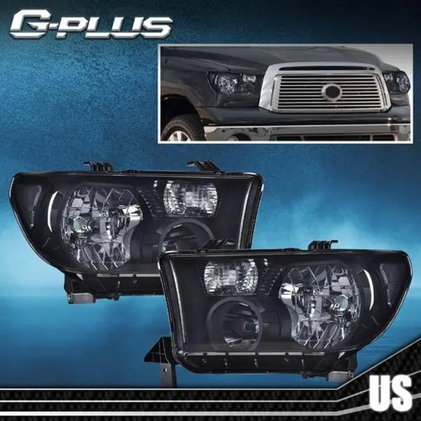 G-PLUS Bolt-On Car Headlight Assembly Pair - DOT&SAE Approved, Smoke Finish, Vehicle-Specific Fit, Plug-and-Play Factory Replacement for 2007-2013 Toyota Tundra & 2008-2017 Toyota Sequoia, Driver & Passenger Side, Custom Packaging