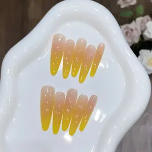 Sunset Ombre Extra Long Stiletto Press-On Nails - Long & Shimmering reusable gift casual outing | Valentine’s Day Nails | Vday Nails |  Party Nails | Date Night Gift for Her salon-quality finish