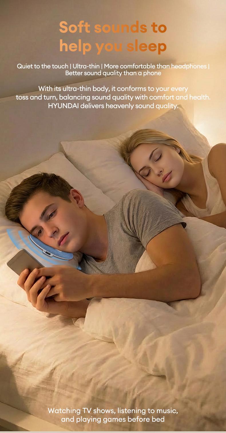 HYUNDAI S1 Ultra-Thin Bluetooth Pillow Speaker with Bluetooth 6.0, Soft Immersive Sound Field, Pillow CD Player for Bedtime Music & Audiobooks, Headphone-Free Sleep Speaker, Compatible with Android & iOS