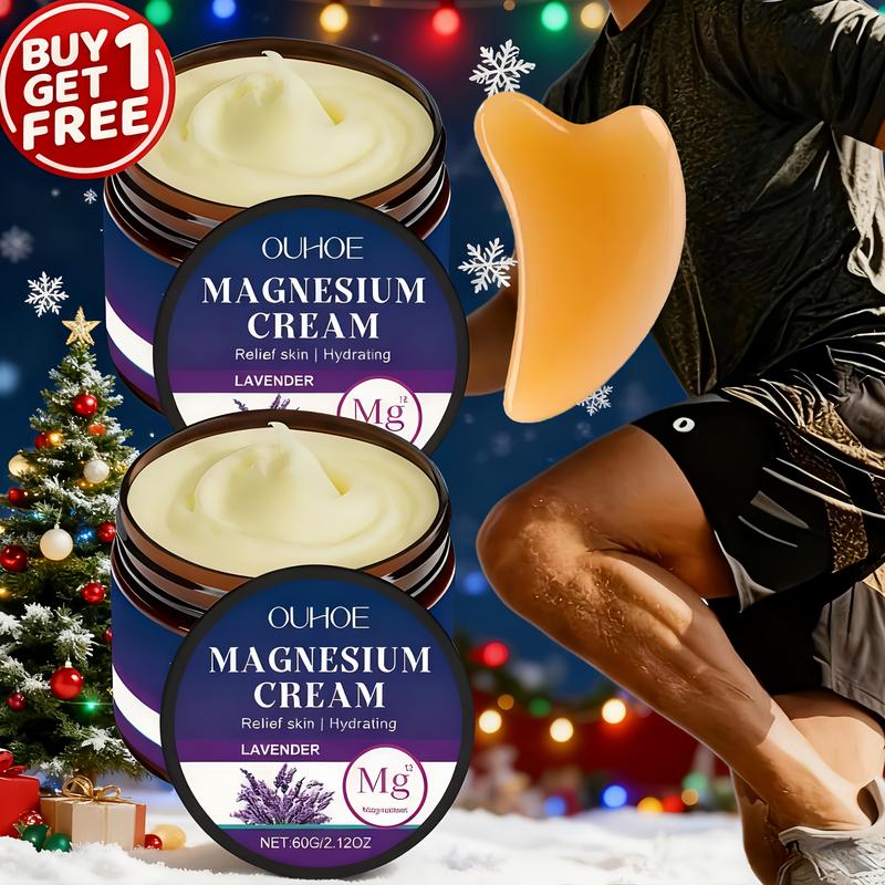 Buy One Get One Free Lavender Magnesium Cream with Scraping Board, Contains Hyaluronic Acid and Coconut Oil, Moisturizes, Smooths, Firms Skin, Suitable for Hands, Feet, and Abdomen, Daily Skincare, Body Lotion, Moisturizer