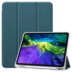 Clear TPU iPad Pro 11 Case with Pencil Holder, Full Body Soft Protective Cover with Built-in Pencil Slot, Auto Wake/Sleep Smart Folio Stand for iPad Pro 11 Inch 2020/2021, Shockproof Transparent Back Shell