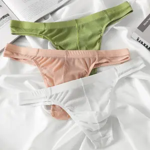 Men's triangular underwear with lightweight mesh, quick drying, breathable knitted fabric, low waist thong, solid color polyester fiber size M-XXL