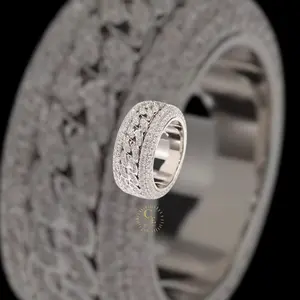 CEJEWELRY Cuban Chain Linked Style Iced Out Hip Hop Ring for Men Big Size 7-11 Bling Bling Rotating Fashion Accessory Diamond Halo Ring Thickness Rings