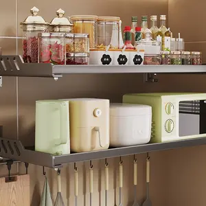 Hangable Wall-Mounted Microwave Oven Rack, No-Drill Installation Kitchen Shelf, Heavy-Duty Wall Hanging Organizer for Microwave & Small Appliances